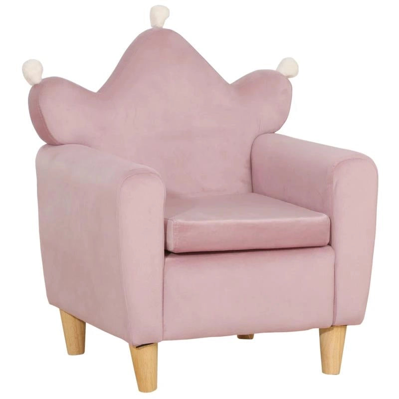 POLTRONA PER BAMBINI IN TESSUTO EFFETTO VELLUTO ROSA CON SCHIENALE A CORONA, 50.2X41.9X57.8 CM