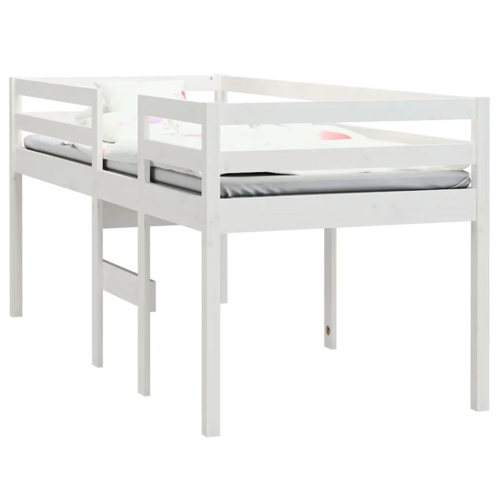 Letto a Soppalco Bianco 90x190 cm in Legno Massello di Pino