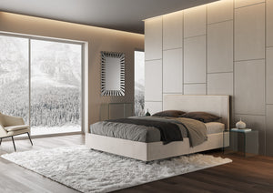 Letto Matrimoniale 160x210 cm con Rete e Contenitore con Testata e Alzata Comoda Imbottito in Tessuto Labirinto Rosal