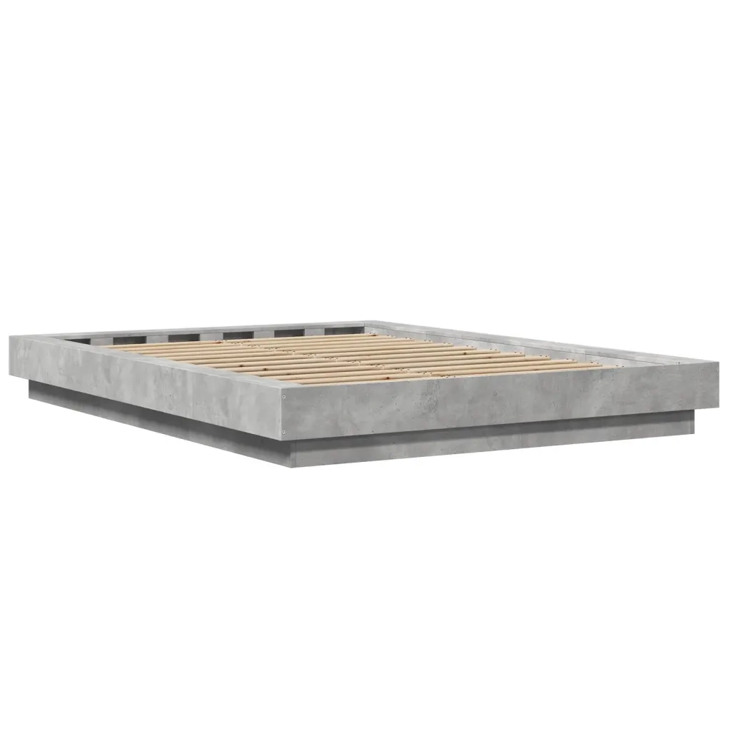 Letto matrimoniale | Letto per adulti | Giroletto Luci LED Grigio Cemento 120x200 cm Legno Multistrato