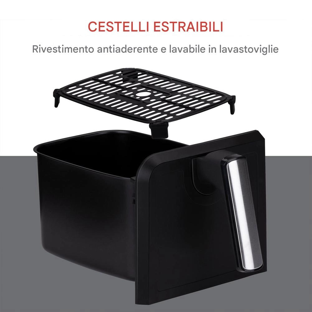 Double Air Fryer Friggitrice Aria Calda Doppio Cestello 8L  Display Digitale 1700W Sync Finish Nero