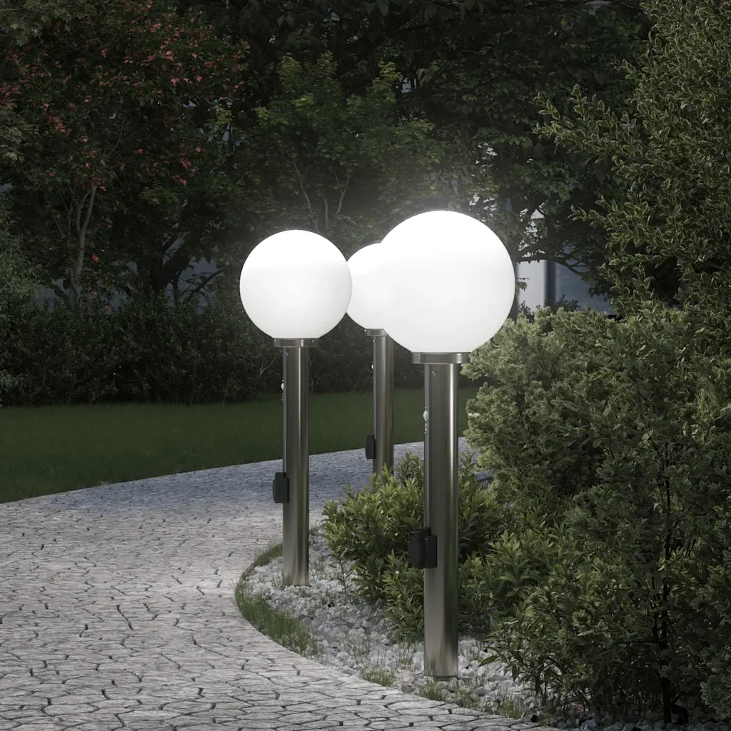 Lampioni a dissuasore con sensore e presa 3 pz 80 cm Acciaio Inox IP44 4006108