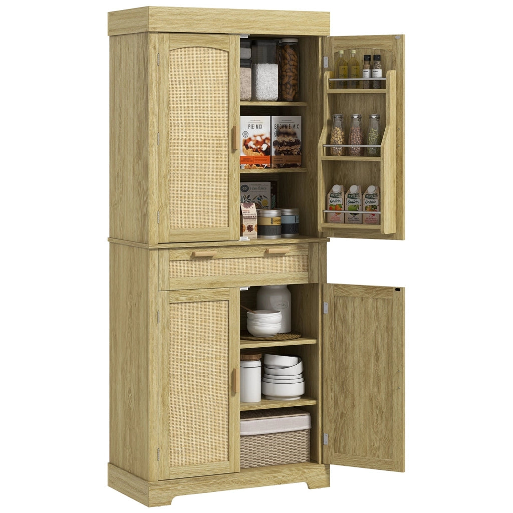 Credenza Cucina Stile Boho 2 Armadietti con Portaspezie e Cassetto 76x40x183 cm Rovere