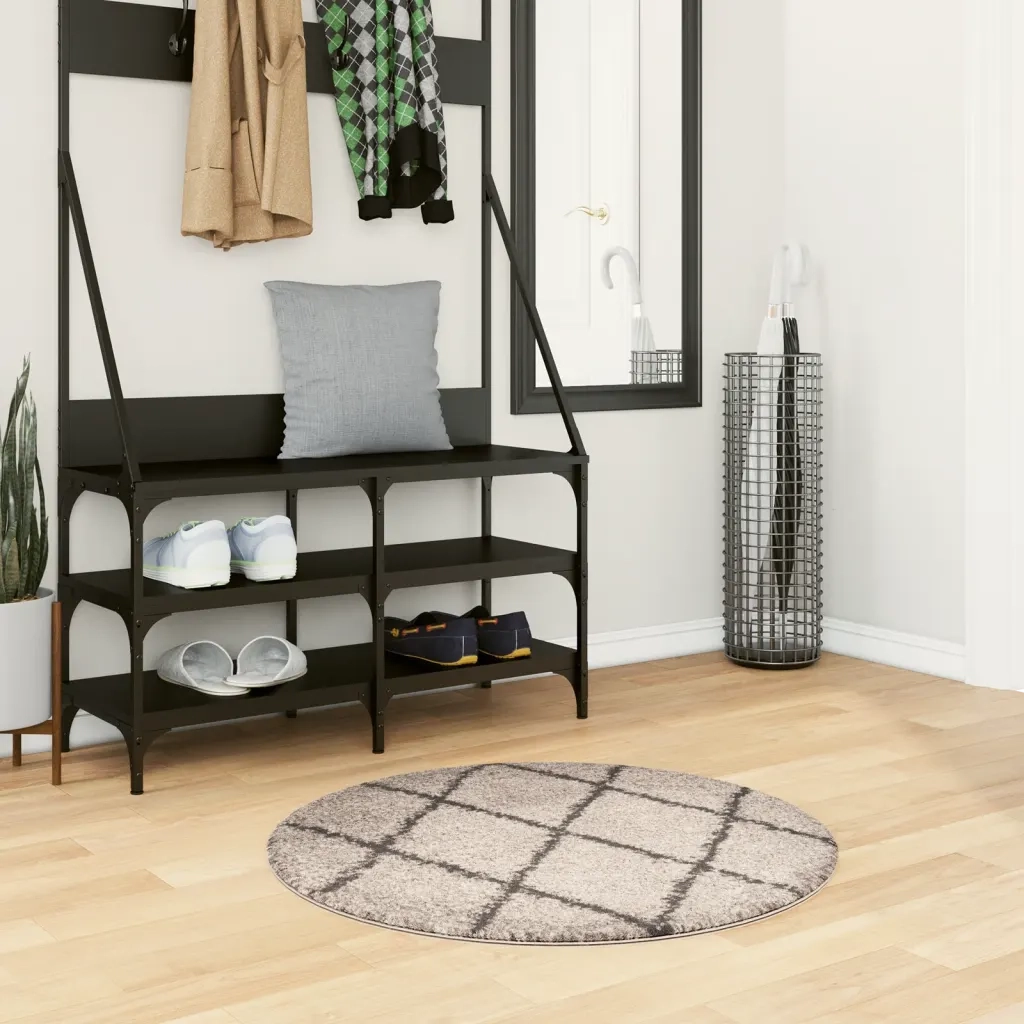 Tappeto Shaggy PAMPLONA a Pelo Lungo Beige e Antracite Ã˜ 80 cm