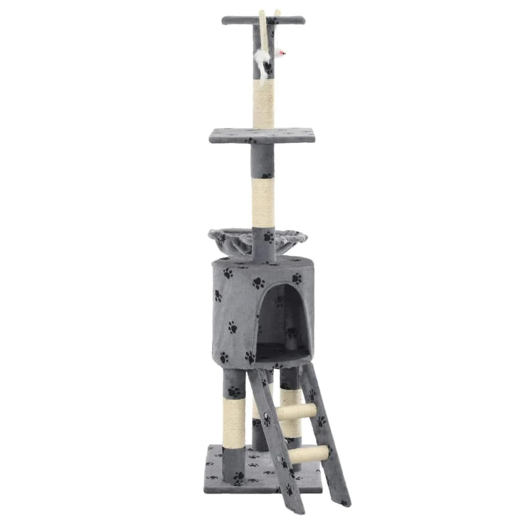 Tiragraffi albero per gatti cuccia per gatti giocattolo peluche sisal 138 cm grigio motivo a impronta di zampa 3702037