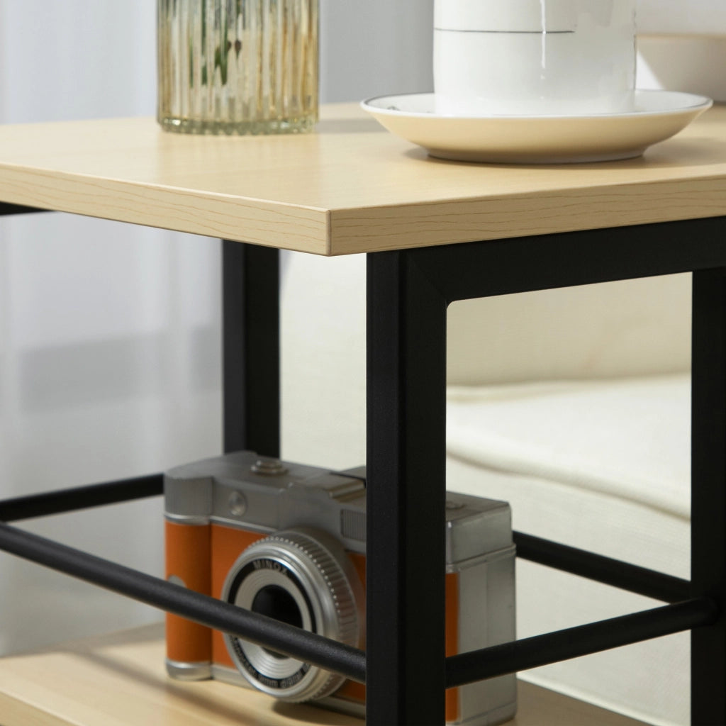 Tavolino da salotto con ruote e 2 ripiani ¨C zephmum ¨C 60x34,5x64,5 cm colore naturale