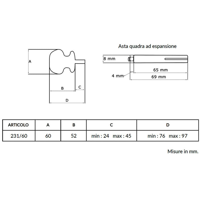 Maniglia su rosetta tonda SAGUATTI  231/60AQ in alluminio argento lucido