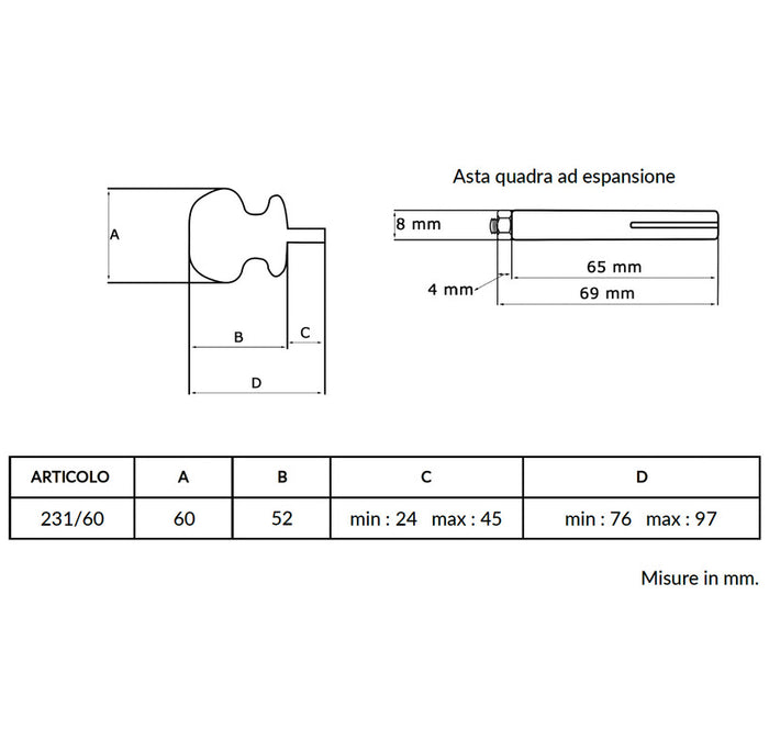 Maniglia su rosetta tonda SAGUATTI  231/60CQ in alluminio bronzo lucido