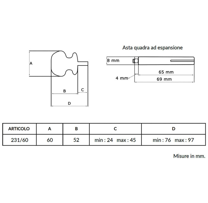 Maniglia su rosetta tonda SAGUATTI  231/60EQ in alluminio argento satinato
