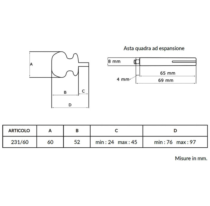 Maniglia su rosetta tonda SAGUATTI  231/60FQ in alluminio oro satinato