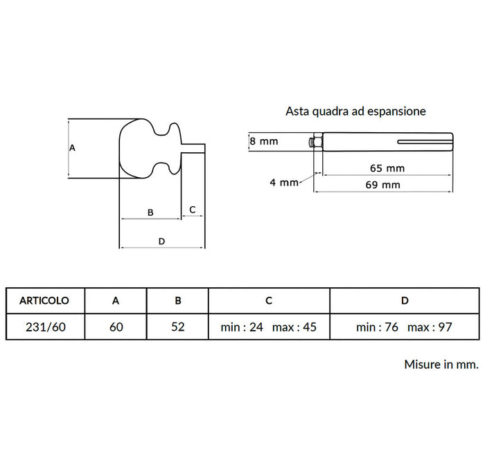 Maniglia su rosetta tonda SAGUATTI  231/60ZQ in alluminio nero opaco