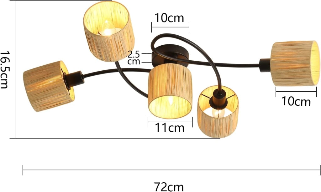 ZMH Faretto da soffitto a 5 luci E14 Nero Naturale Lampada da soffitto Carta Soggiorno