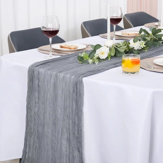 Tela da manteo con disegno Boho, tovagliato Modern lavabile, decorazione per tavola per matrimonio, esterno, giardino, resistente al tempo, stoffa mousseline chiffon per decorazione per matrimonio, dobbia, decorazione per tavola (grigio, 90 x 400 cm)
