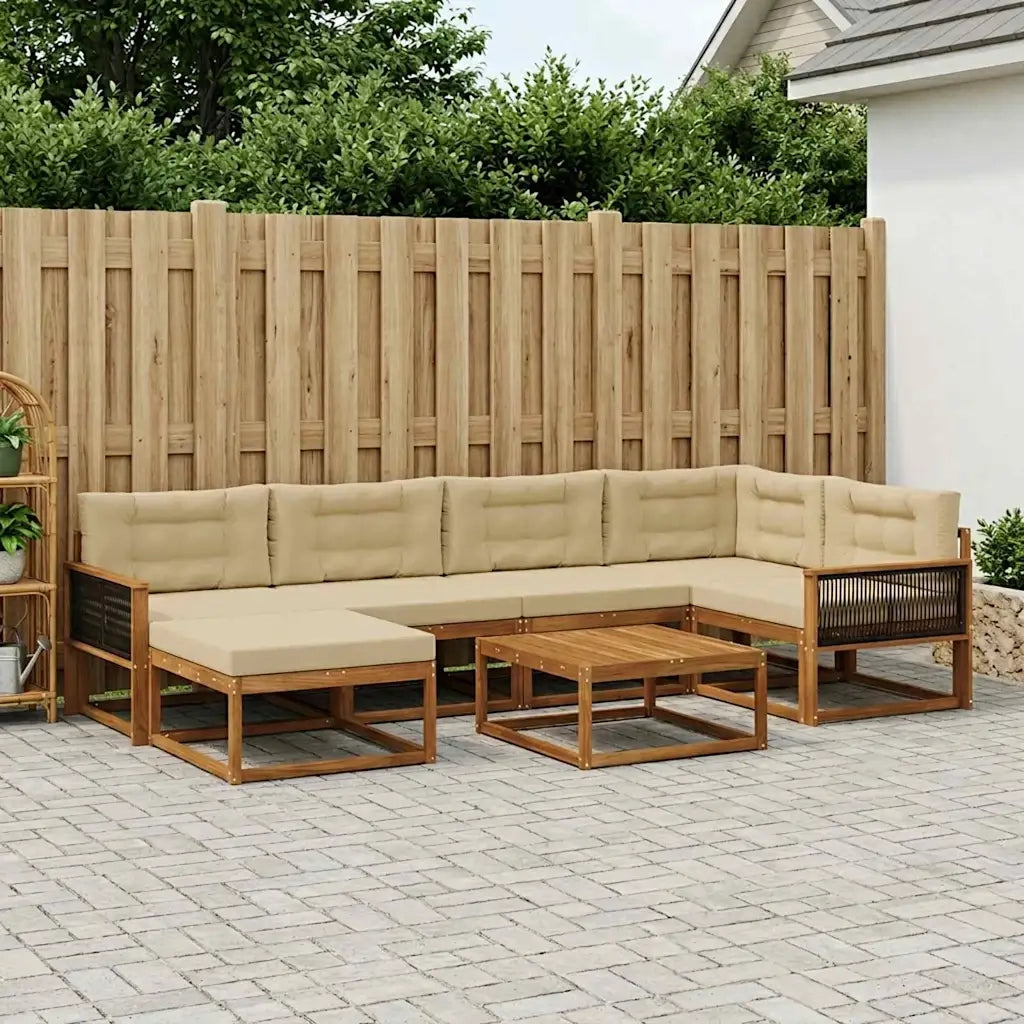 Set di divani da esterno con cuscino 7 pcs Naturale e Beige 3382726