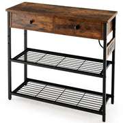 Tavolino da ingresso con stazione di ricarica 81 x 30 x 81 cm pratico organizer stile rustico legno rustico 20_0013890