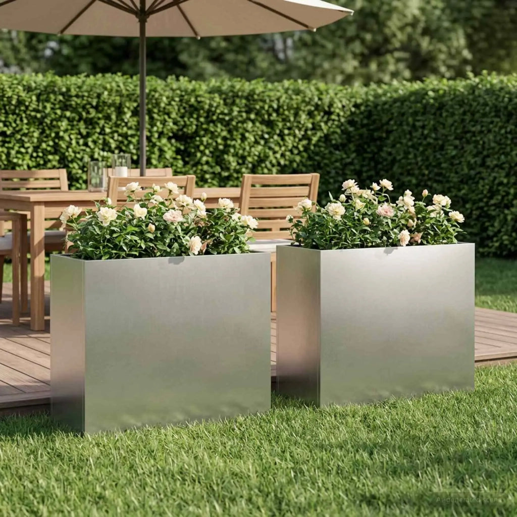 Vaso da giardino 2 pz Argento 50 x 20 x 40 cm Acciaio Inox 8005451