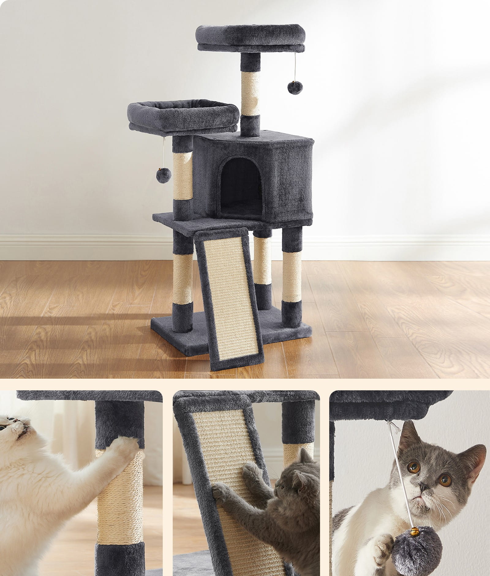 Tiragraffi per gatti VALORA - Grigio scuro, corda di sisal, PCT141G01