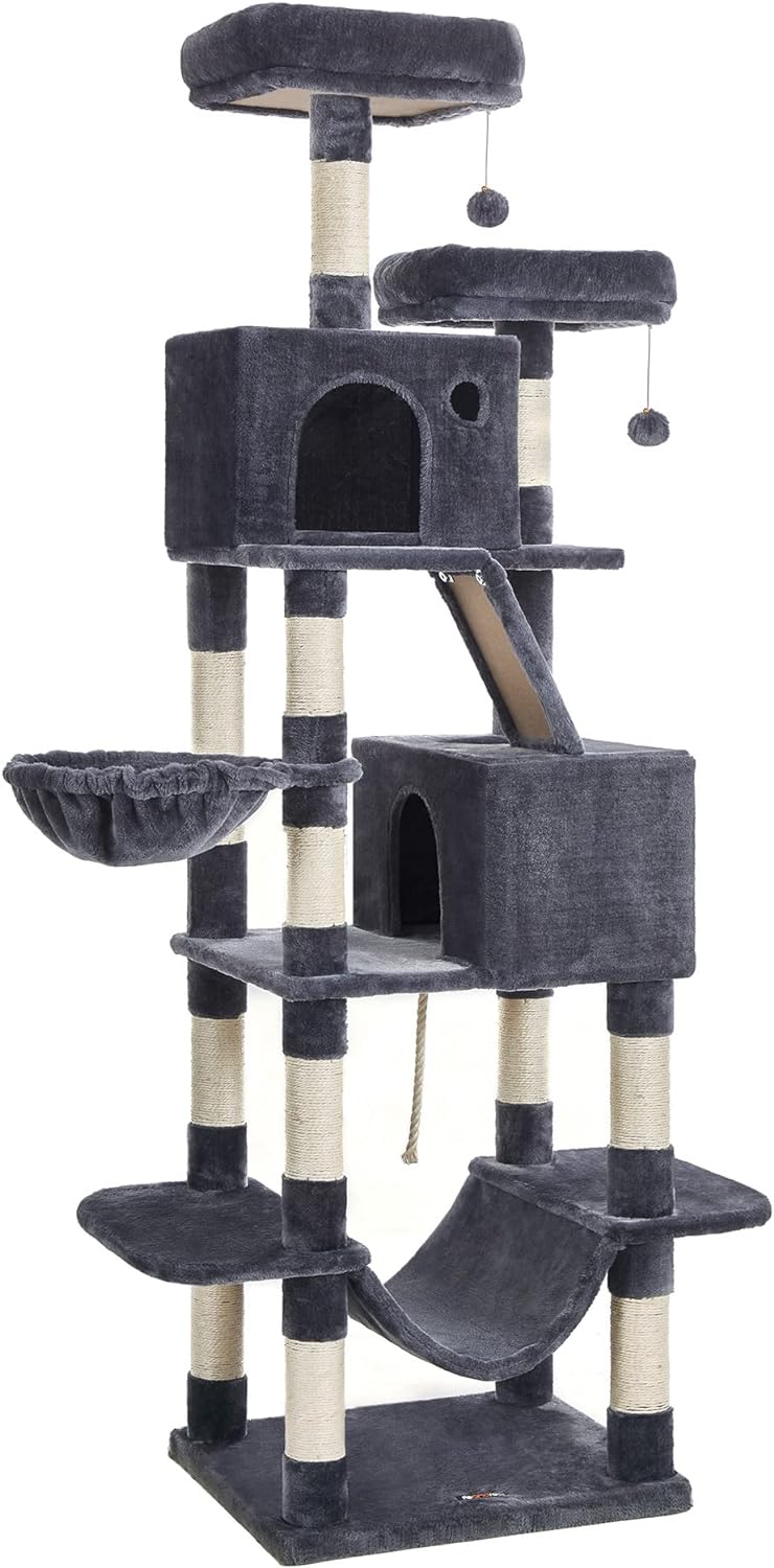 TIRAGRAFFI PER GATTI Valora in corda di sisal grigio scuro e tessuto di peluche