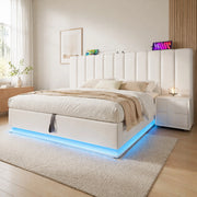 Letto matrimoniale 180x200 con LED 360°, ricarica USB-C, contenitore idraulico, bianco
