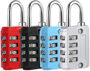 Pacchetto con 4 piccoli slot per appendiabito, combinazioni a 4 cifre, lucchetto per valigia con codice combinato, slot per bagagli, lucchetto per zaini, scuole e palestre (argento, nero, blu, rosso)