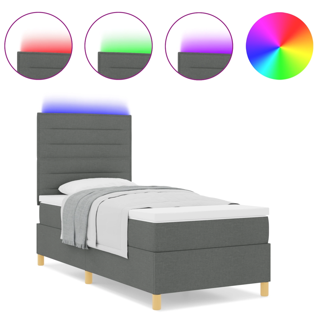 Letto a molle con materasso e LED Grigio scuro 80x200 cm Tessuto