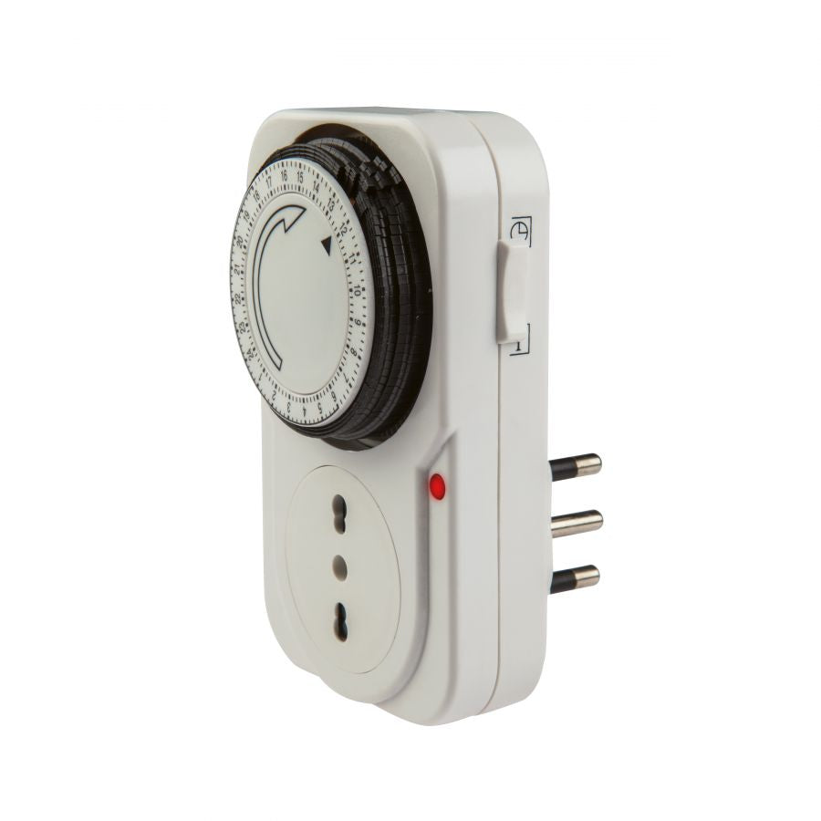 PROGRAMMATORE CICLO GIORNALIERO, SPINA 16A 2P+T E PRESA BIV. 10/16A 2P+T, COM