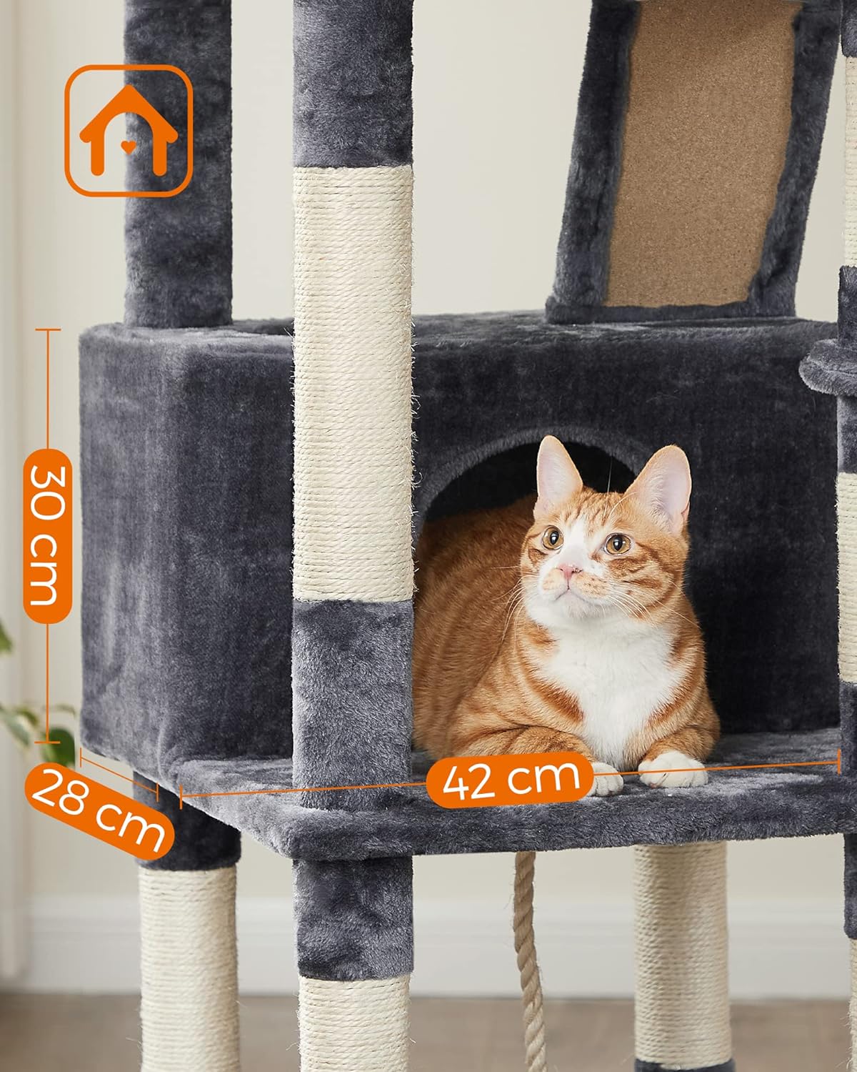 TIRAGRAFFI PER GATTI Valora in corda di sisal grigio scuro e tessuto di peluche