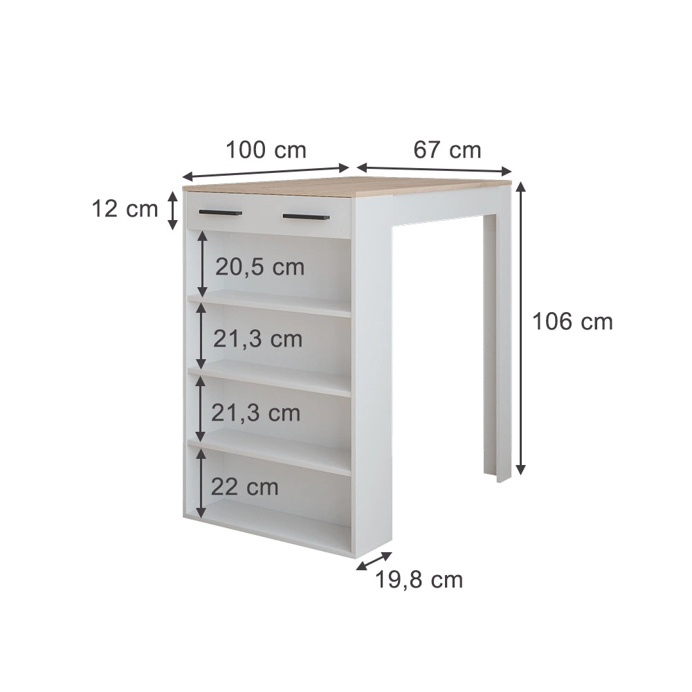 Vicco tavolo bar alto Bianco/Sonoma 67 x 100 cm Tavolo da bar