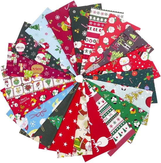 20 pezzi di tessuto decorativo per Natale, stoffe di cotone per cucire, 25x25 cm, set di quadrati per patchwork, disegno di Natale, set di tessuti per cucire un quilt, decorazione DIY, attività di fai da te