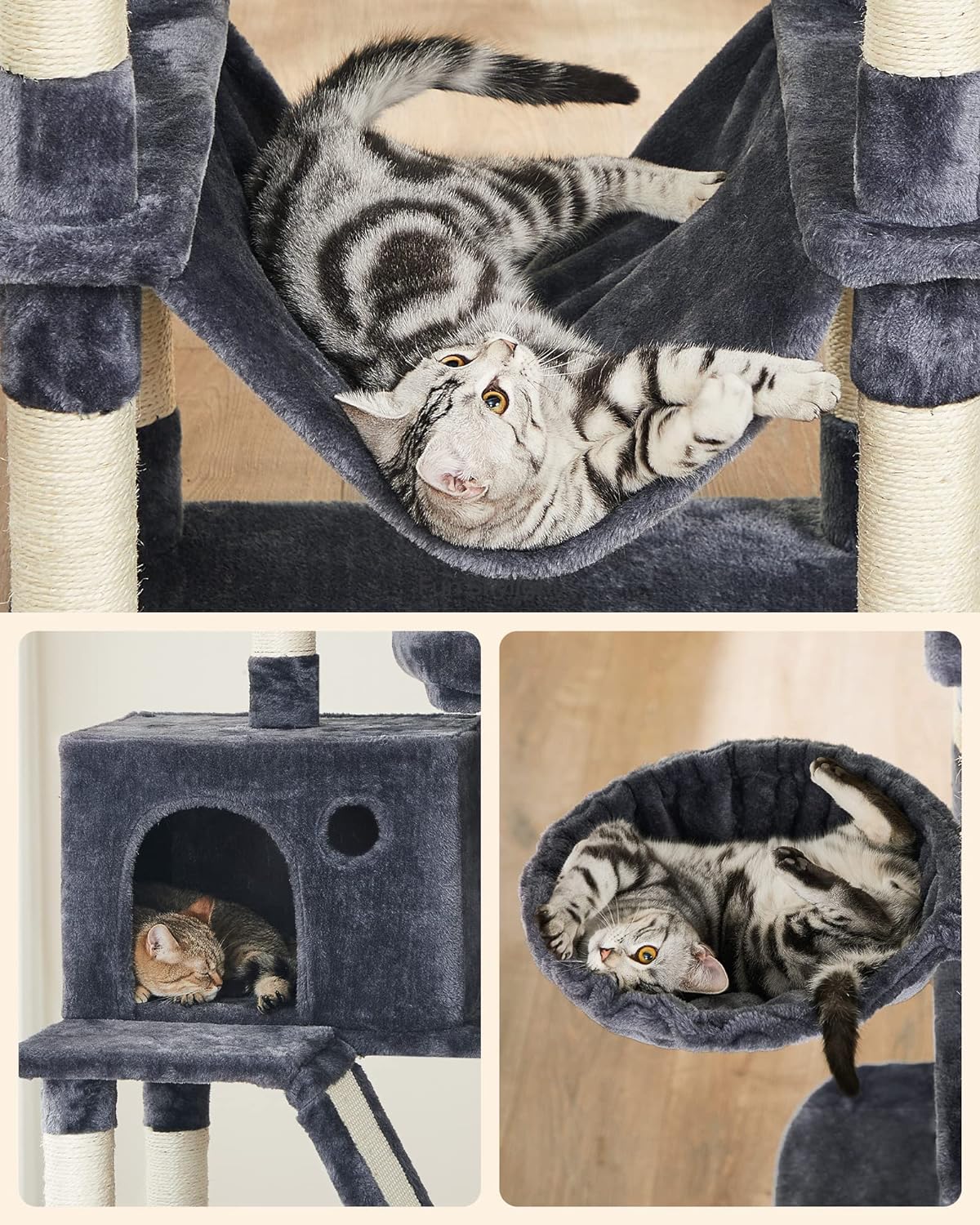 TIRAGRAFFI PER GATTI Valora in corda di sisal grigio scuro e tessuto di peluche