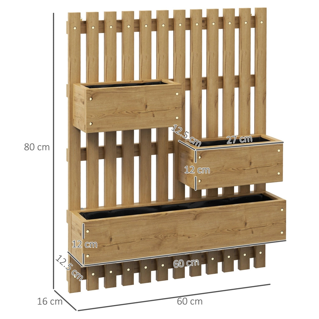 Fioriera Verticale a Doghe 60x16x80 cm con 3 Vasi Rimovibili in Legno di Abete Marrone Bruciato