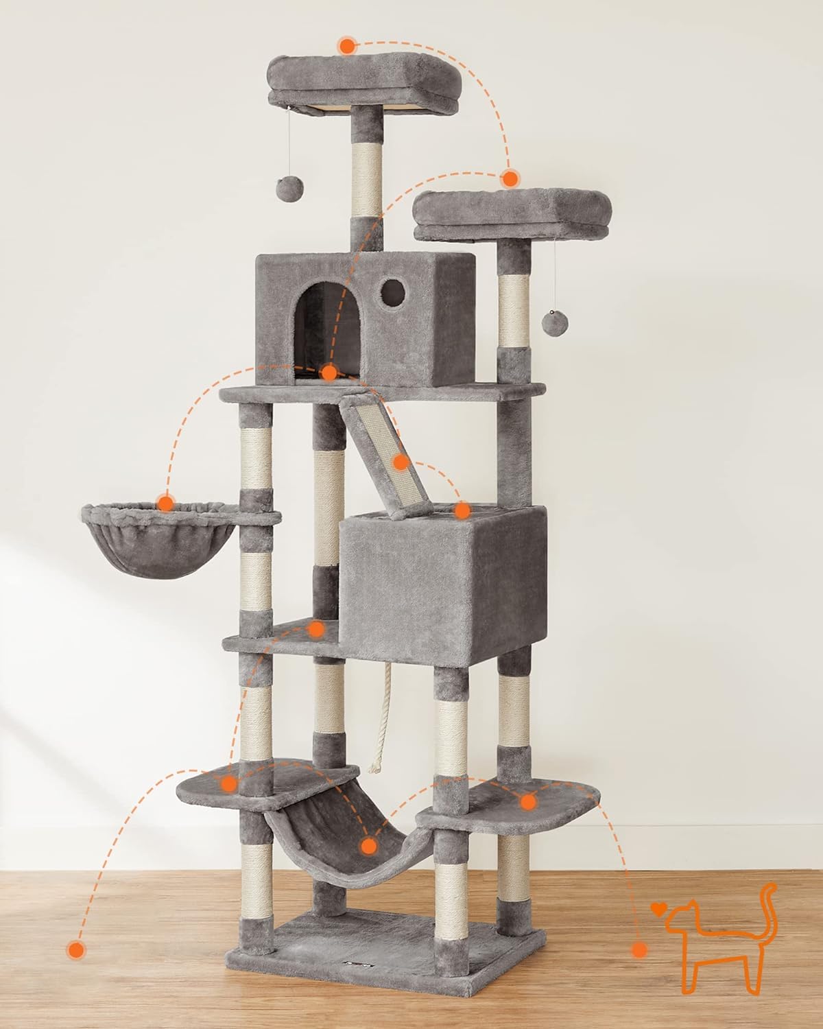 Tiragraffi per gatti VALORA - Grigio chiaro, corda di sisal, PCT190W01