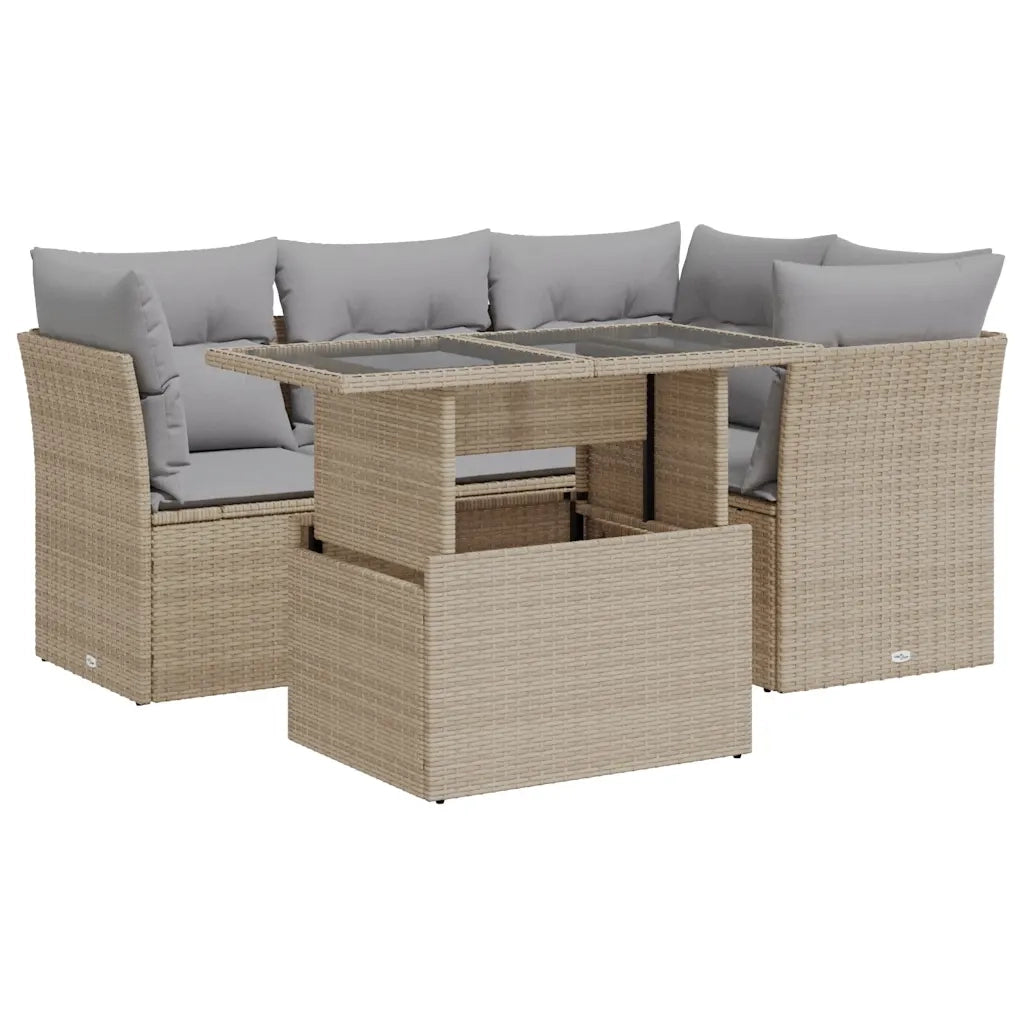 Set Divano da Giardino 5 pz con Cuscini Beige in Polyrattan 3326150