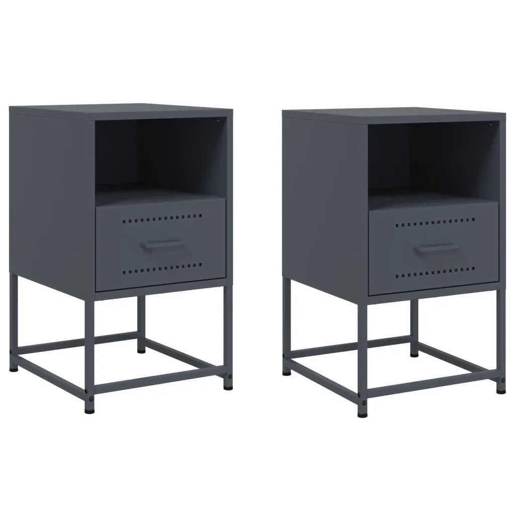 Set di 2 Comodini | Armadio da Notte | Mobiletto da notte Antracite 36x39x60,5 cm in Acciaio