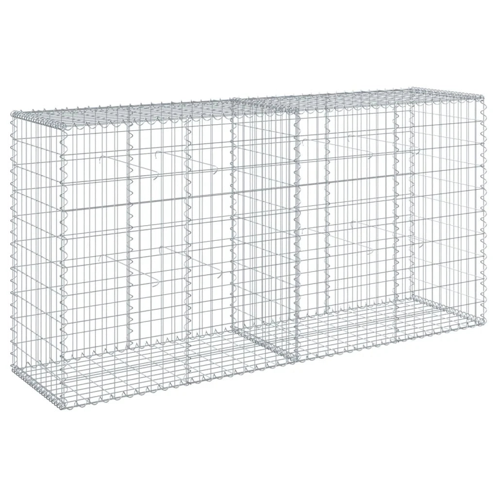 Gabbione recinto a gabbia muro di contenimento con coperchio 200 x 50 x 100 cm ferro zincato argento 02_0040143