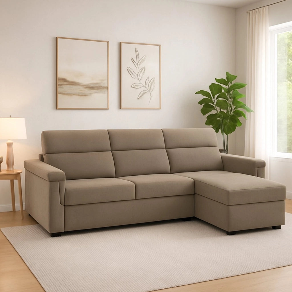 Cintano, Divano Fisso con Penisola Sfoderabile Made in Italy, 285x160 cm Grigio Tortora\