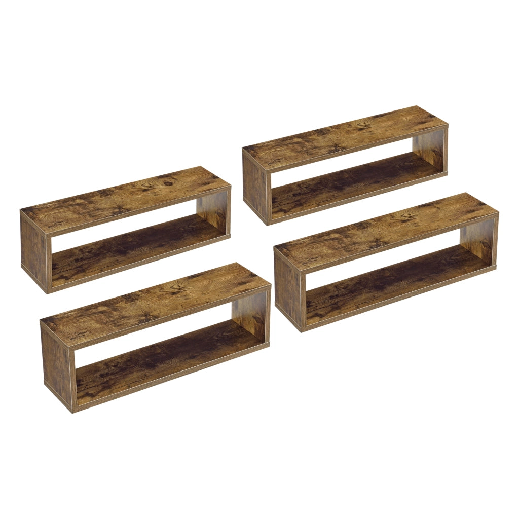 Set di 4 Mensole da Parete a Forma Rettangolare 59 x 14,5 x 17 cm 4 Scaffali da Muro con 2 Ripiani Portaoggetti - Effetto Legno Scuro