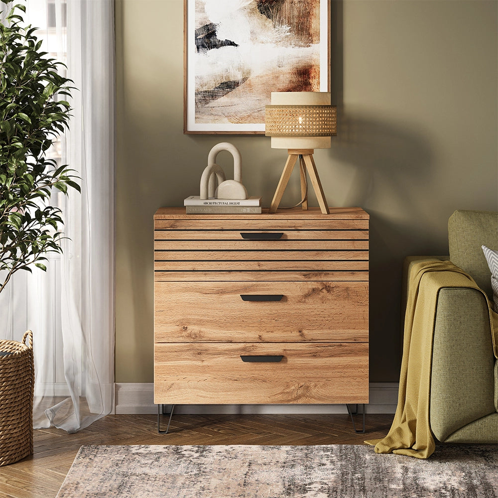 Vicco Cassettiera Quercia Wotan 80 x 82 cm con 3 cassetti
