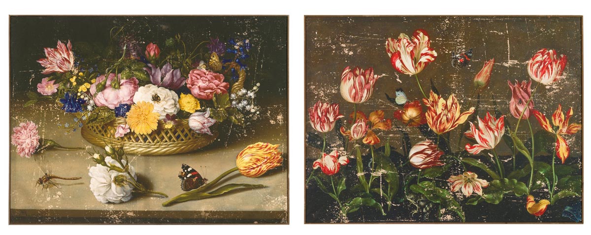 Quadro Anticato Barocco su Tela Tulipani Fiori Canvas Shabby Chic Blanc Mariclò