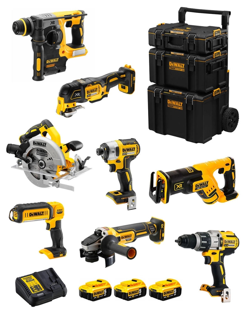 DeWALT Kit DWK803 (DCD996 + DCH273 + DCG405 + DCF887 + DCS355 + DCS367 + DCS570 + DCL050 + 3 x 5,0 Ah + DCB115 + Caddy 3en1)