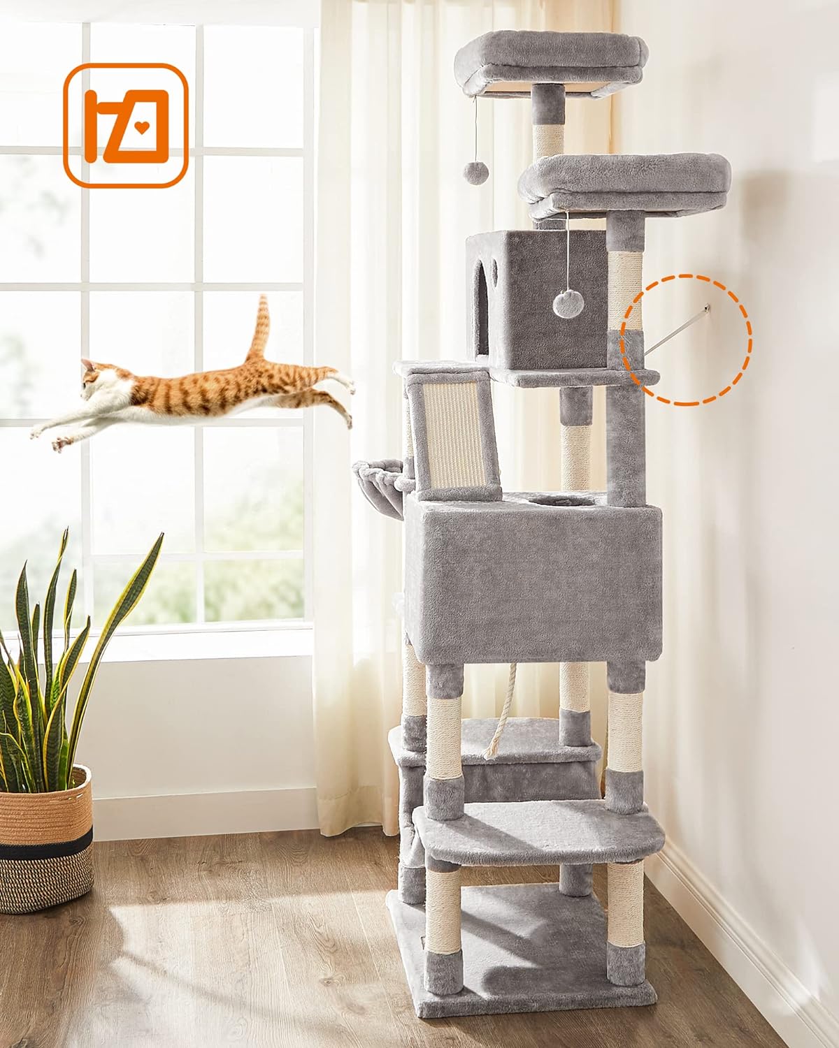 Tiragraffi per gatti VALORA - Grigio chiaro, corda di sisal, PCT190W01