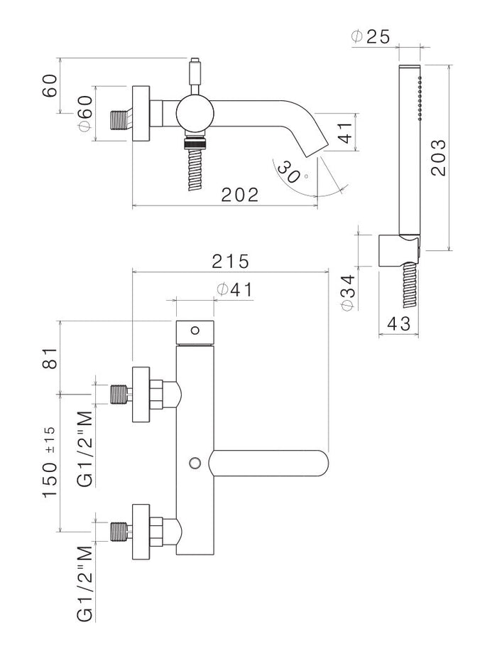 Kit Doccino e Miscelatore Monocomando per Vasca in Acciaio Inox Satinato Nilo