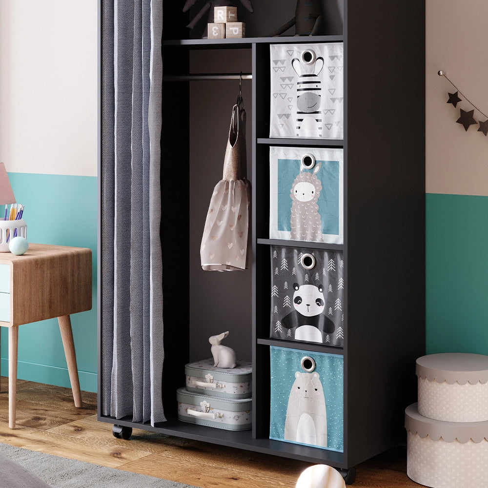 Vicco Armadio multifunzione Grigio 100 x 168 cm aperto, con rotelle