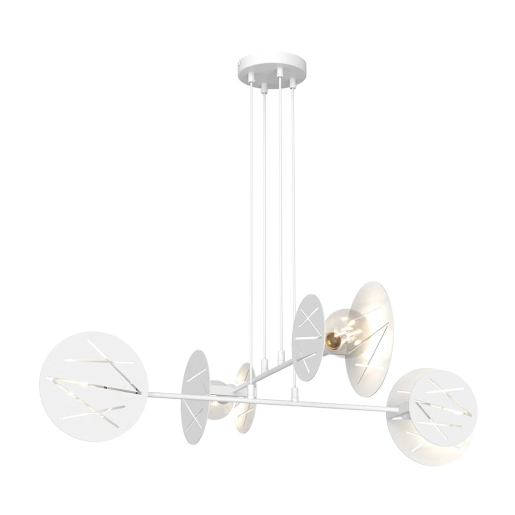 Lampadario 4 Luci Amon-Ra Acciaio Bianco Bracci Diffusori A Cerchio