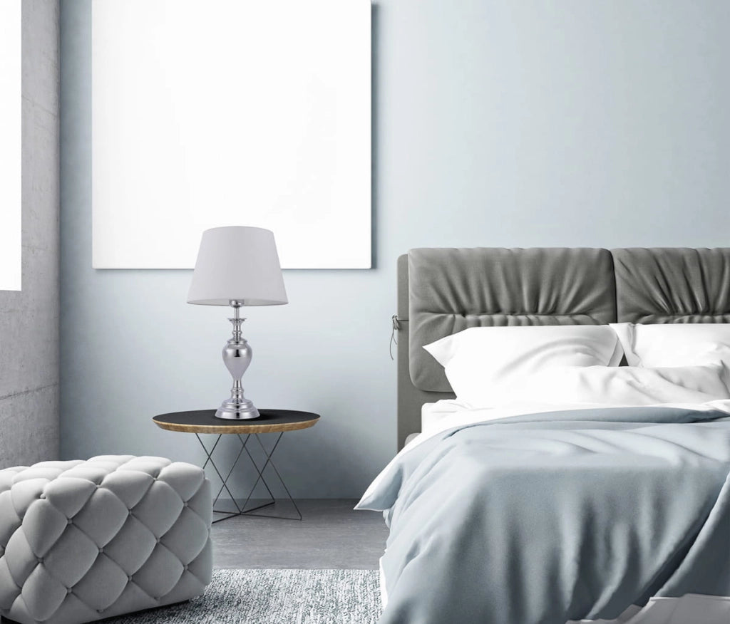 Lampada da tavolo Italux Etien cromo E27, paralume bianco