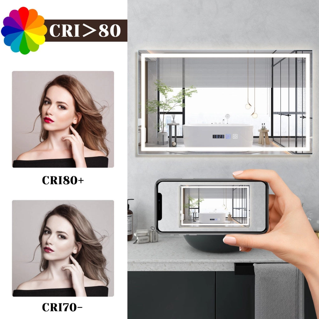 ZMH Specchio da Bagno con Luce LED a Parete IP44 con Interruttore Touch e Funzione Antivapore 3000K-6500K 100x60 cm