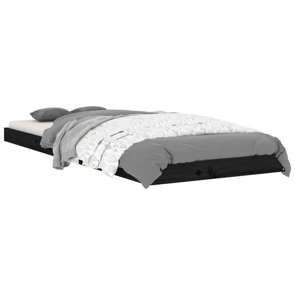 Letto singolo | Letto per adulti | Giroletto Nero 75x190 cm Small Single in Legno Massello di Pino