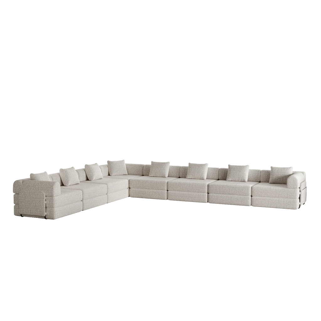 Divano letto in chenille khaki con vano contenitore nel bracciolo e struttura in acciaio