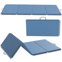 Tappetino fitness pieghevole in 4 con maniglie e rivestimento sintetico 240 x 120 x 5 cm Blu chiaro