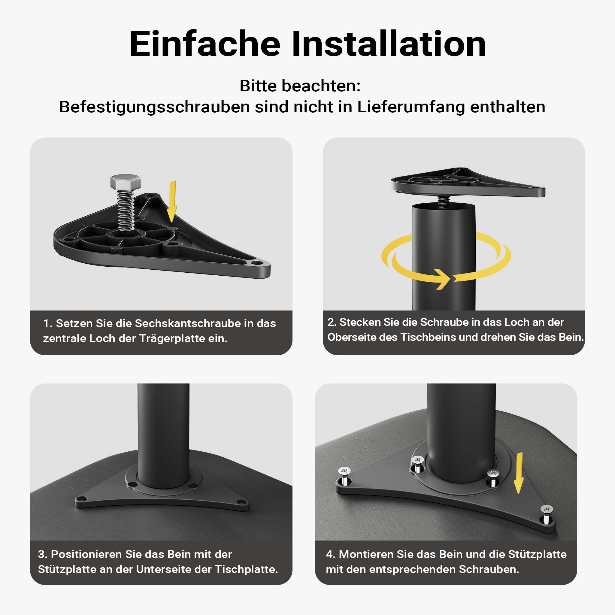 Set 4 gambe tavolo regolabili in acciaio inox nero Ø 60mm 870mm